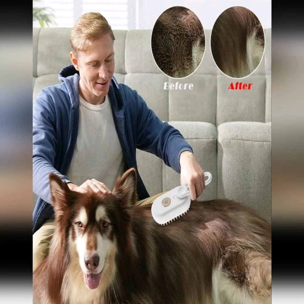 3 in 1 Steamy Hair Brush with Steamer - Suitable for Cats, Dogs, and All Pets